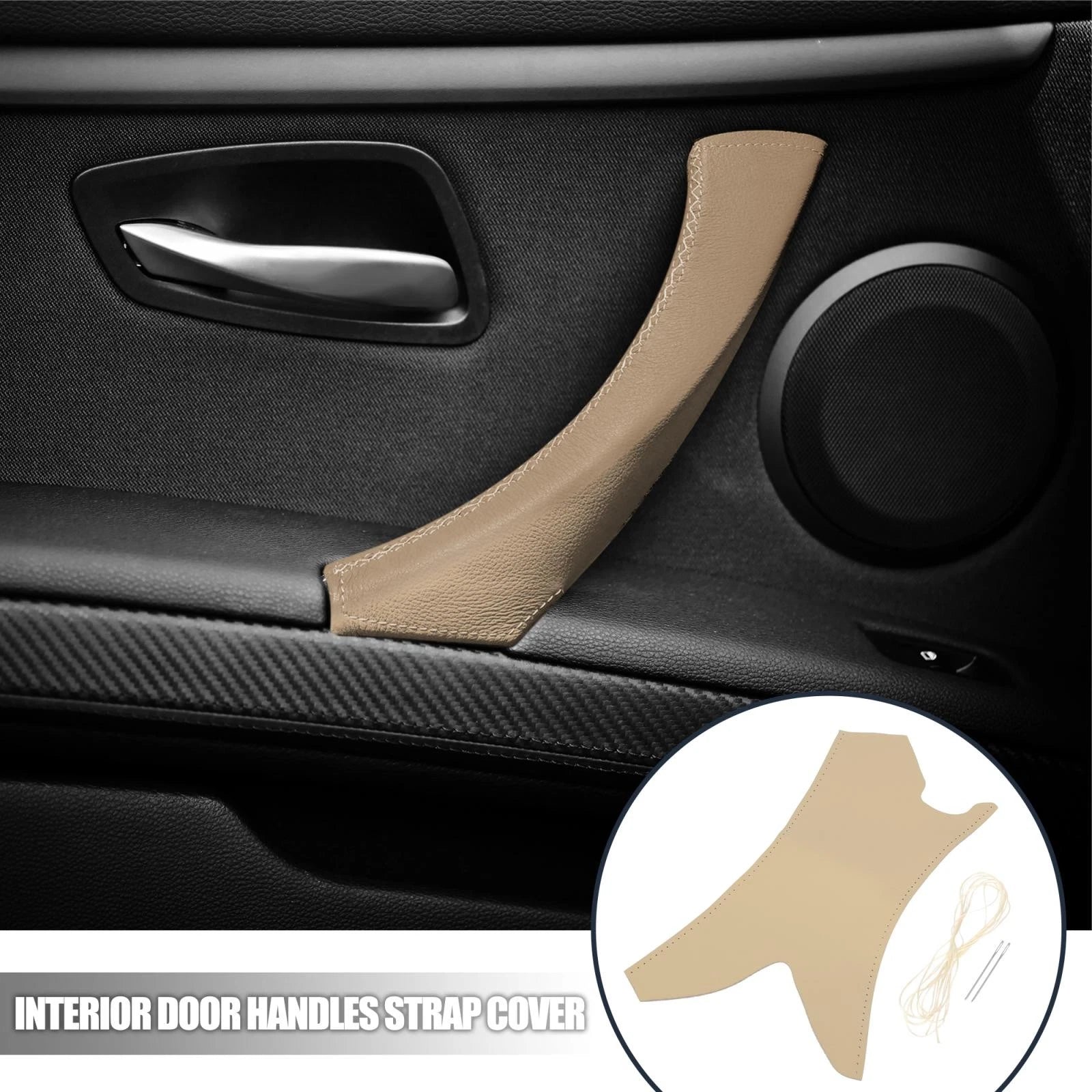 Car Interior Door Handle Strap Cover Hand Sewing Beige for BMW 3 Series E90 E91 (2005–2013)