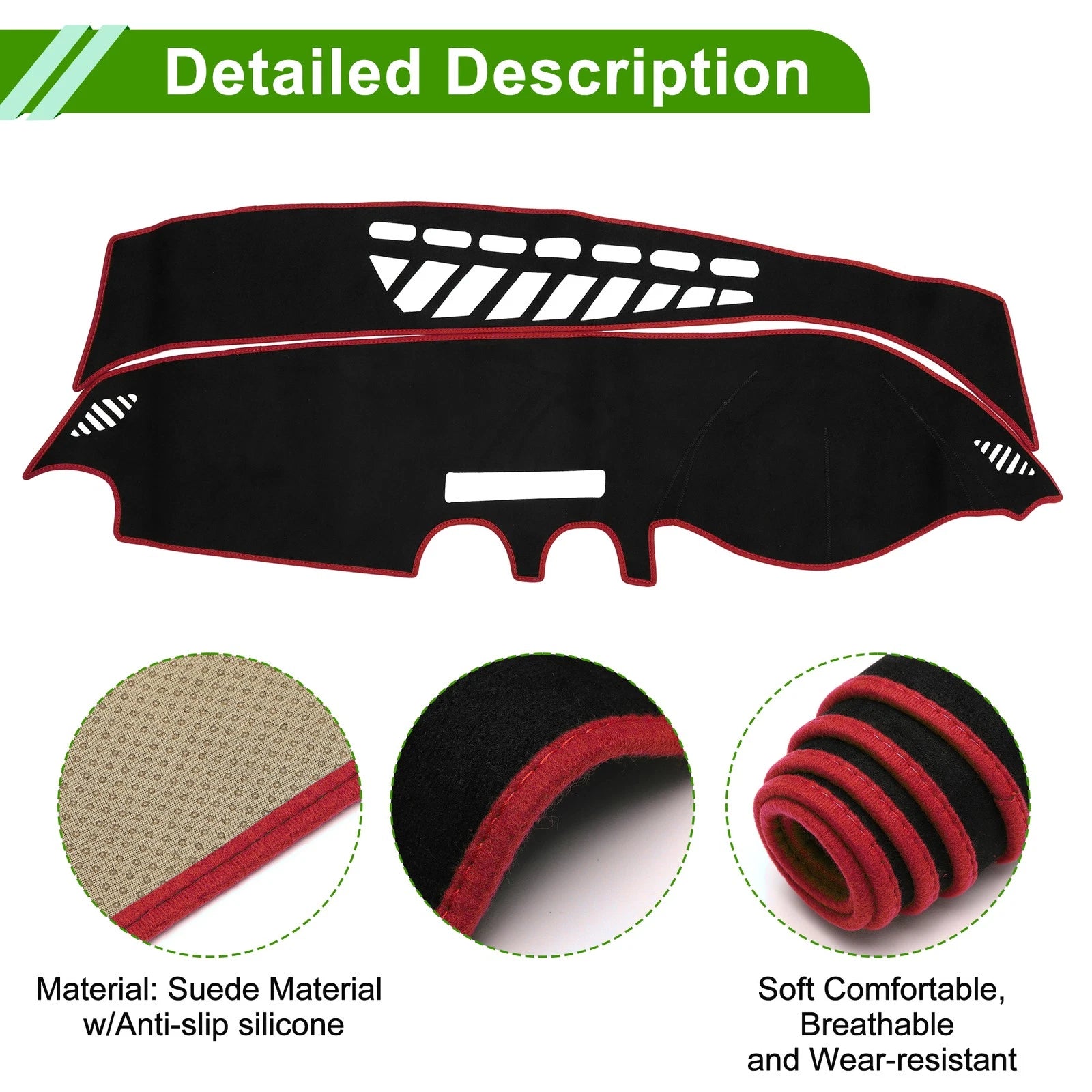 Dashboard Cover Mat for Audi A3 (2014–2020) Sun Protector Black Red