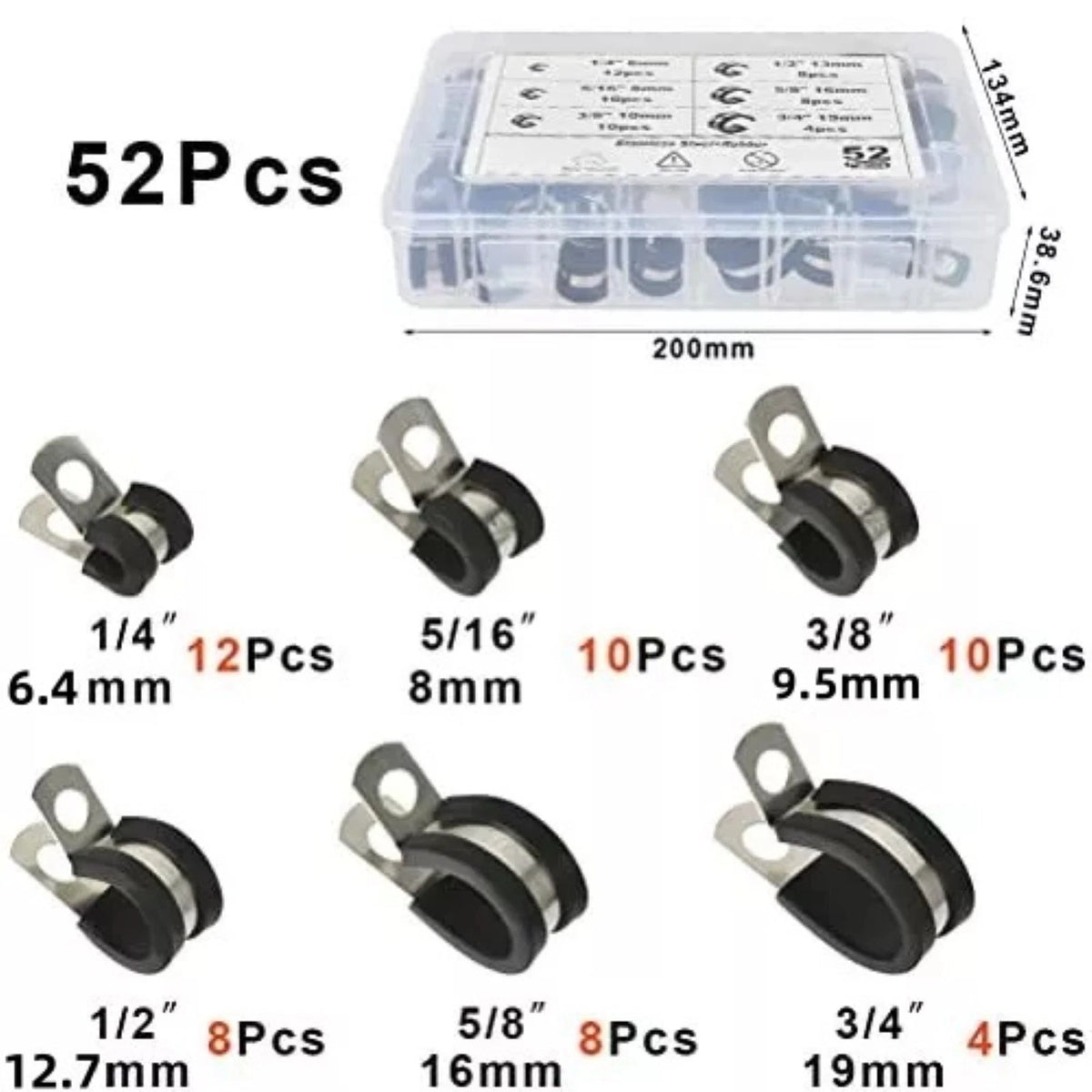 52x Wire Cable Clamps for Assorted Applications (304 Stainless Steel)