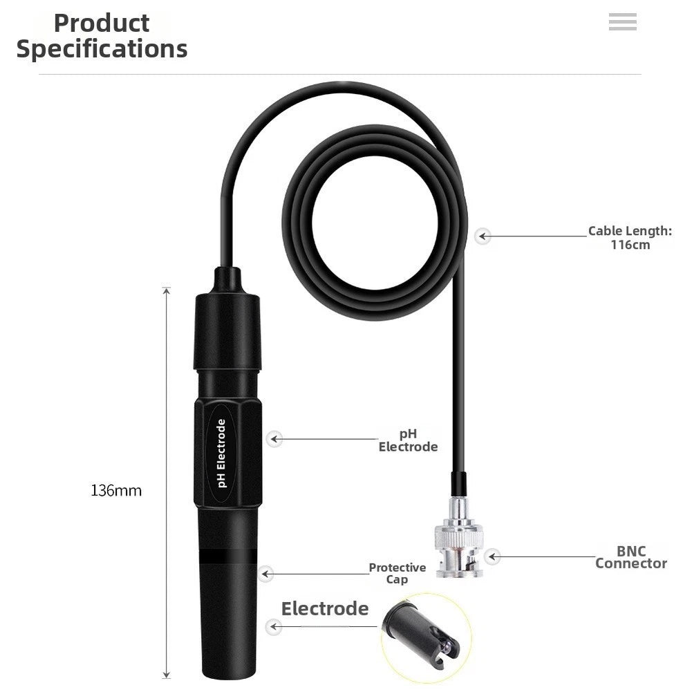 pH Sensor Probe for Water Testing (201H) with 1.2m or 2m Cable