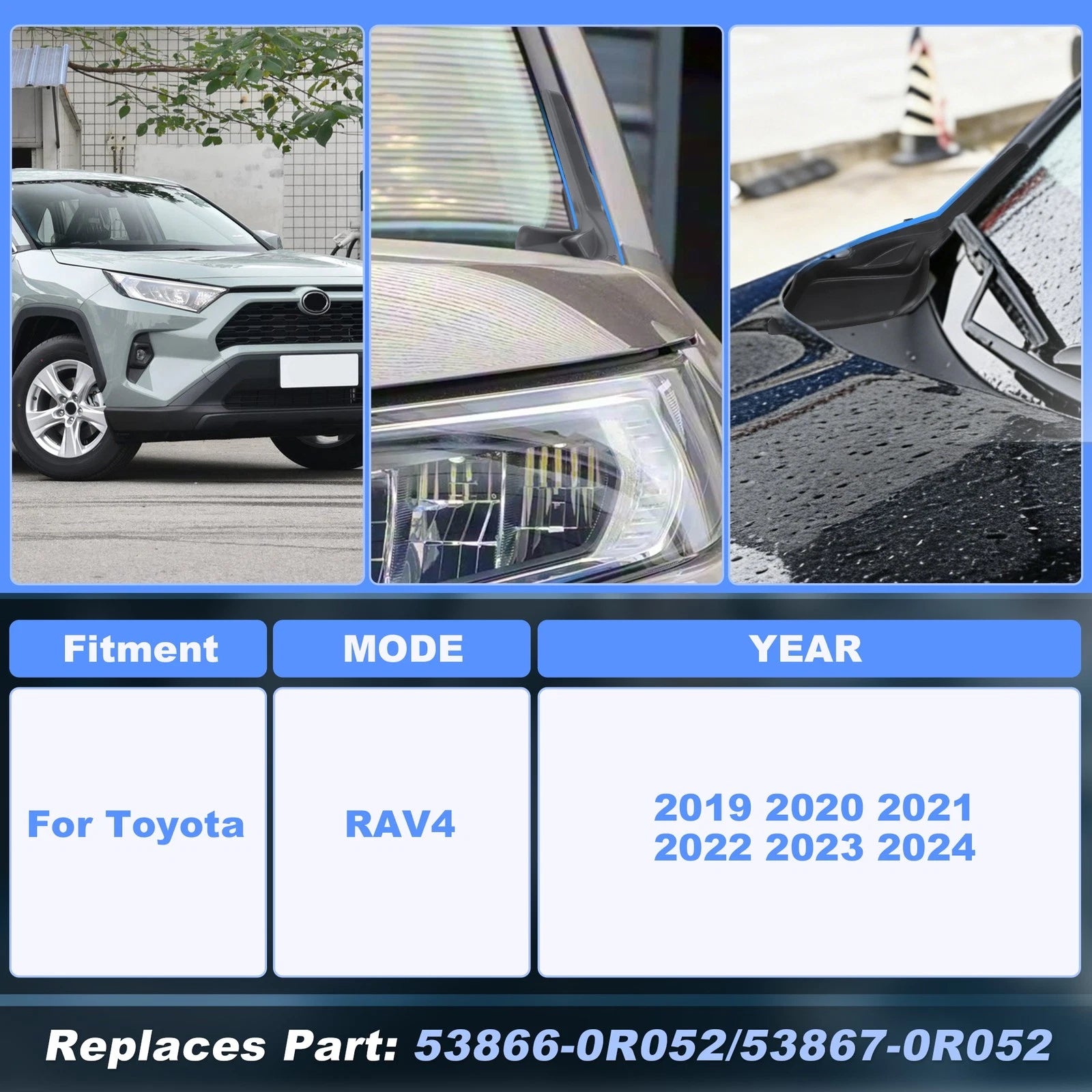 Front Windshield Wiper Side Cowl Extension Trim Cover for Toyota RAV4 (2019–2024)