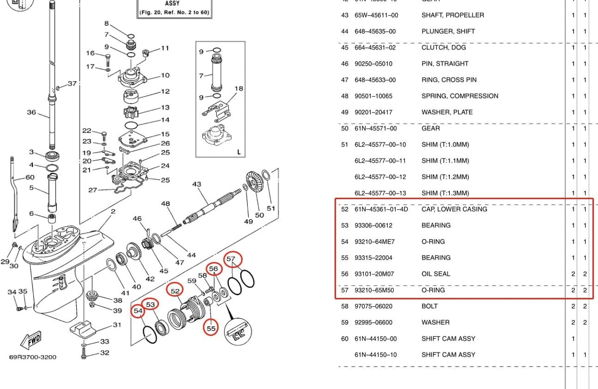 Lower Casing Cap Assy for Yamaha Outboard (61N-45361-01-4D, 93210-64ME7)