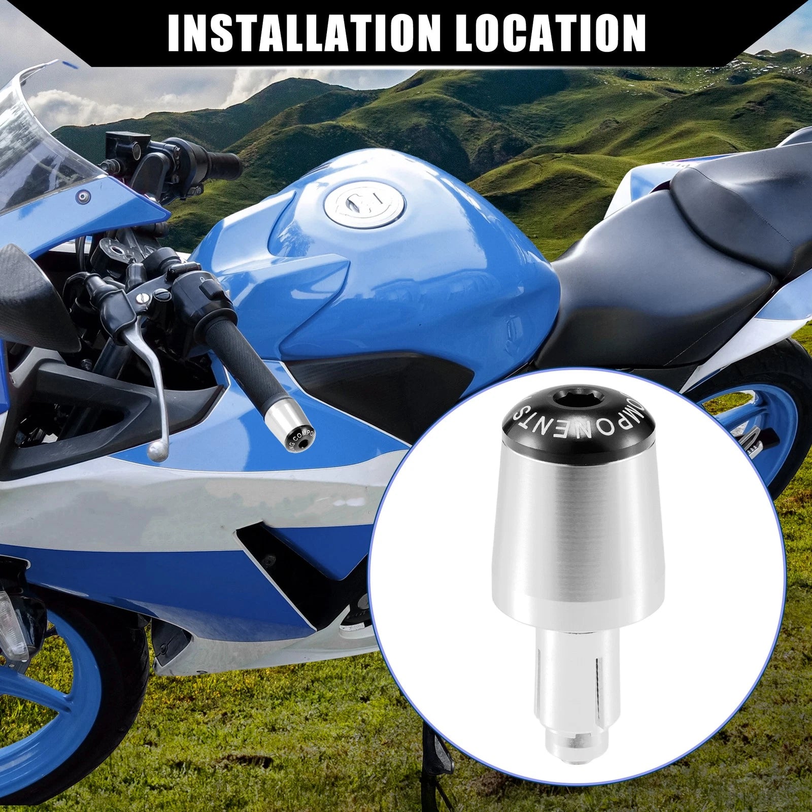 Handlebar End Plugs 2 Pcs 7/8 22mm for Honda Motorcycle Silver Tone (—)