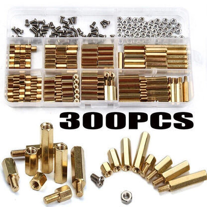 300pc M3 Brass Hex Column Standoff Spacer Screw Nut Assortment Kit