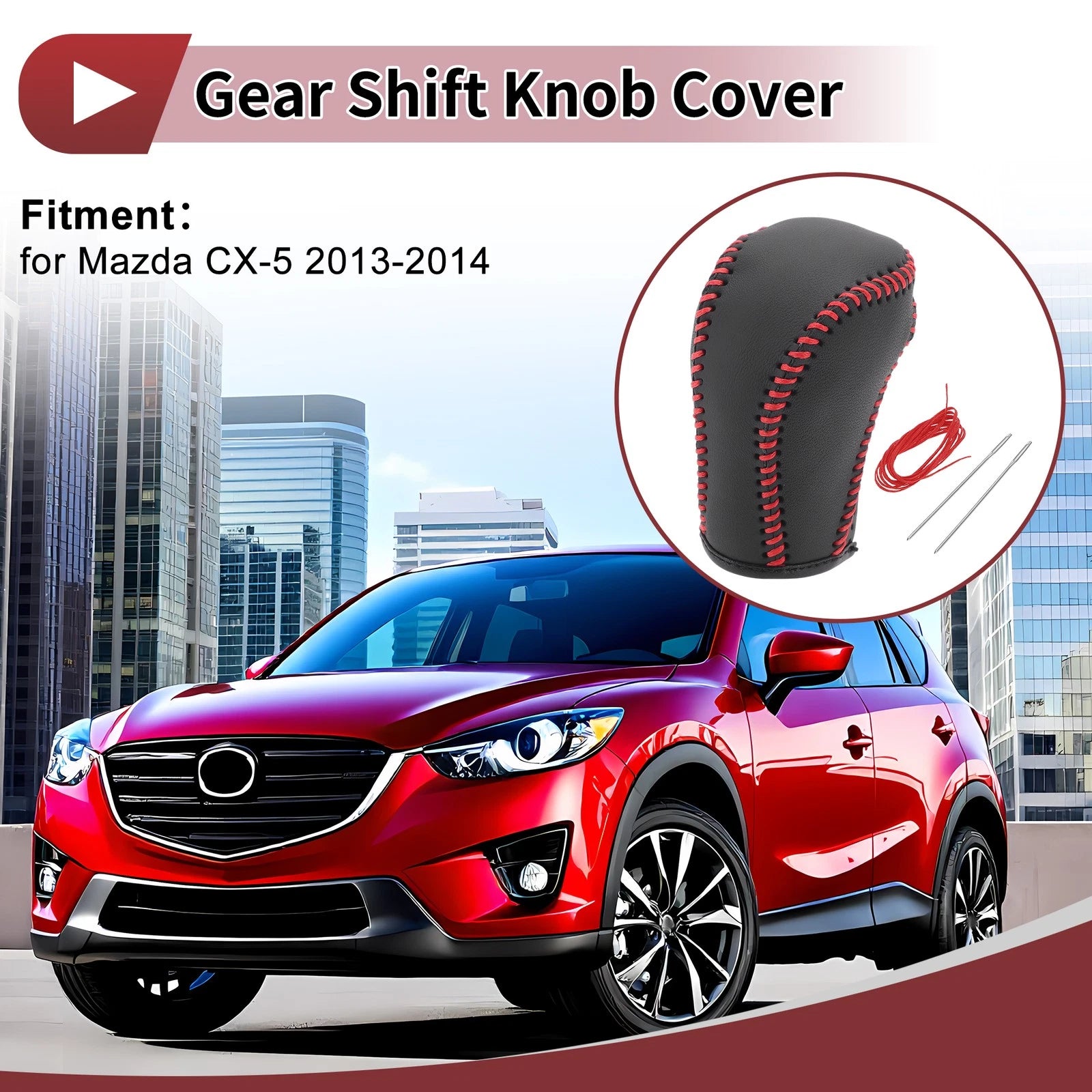 Gear Shift Knob Cover Replacement for Mazda CX-5 (2013–2014) Black Red