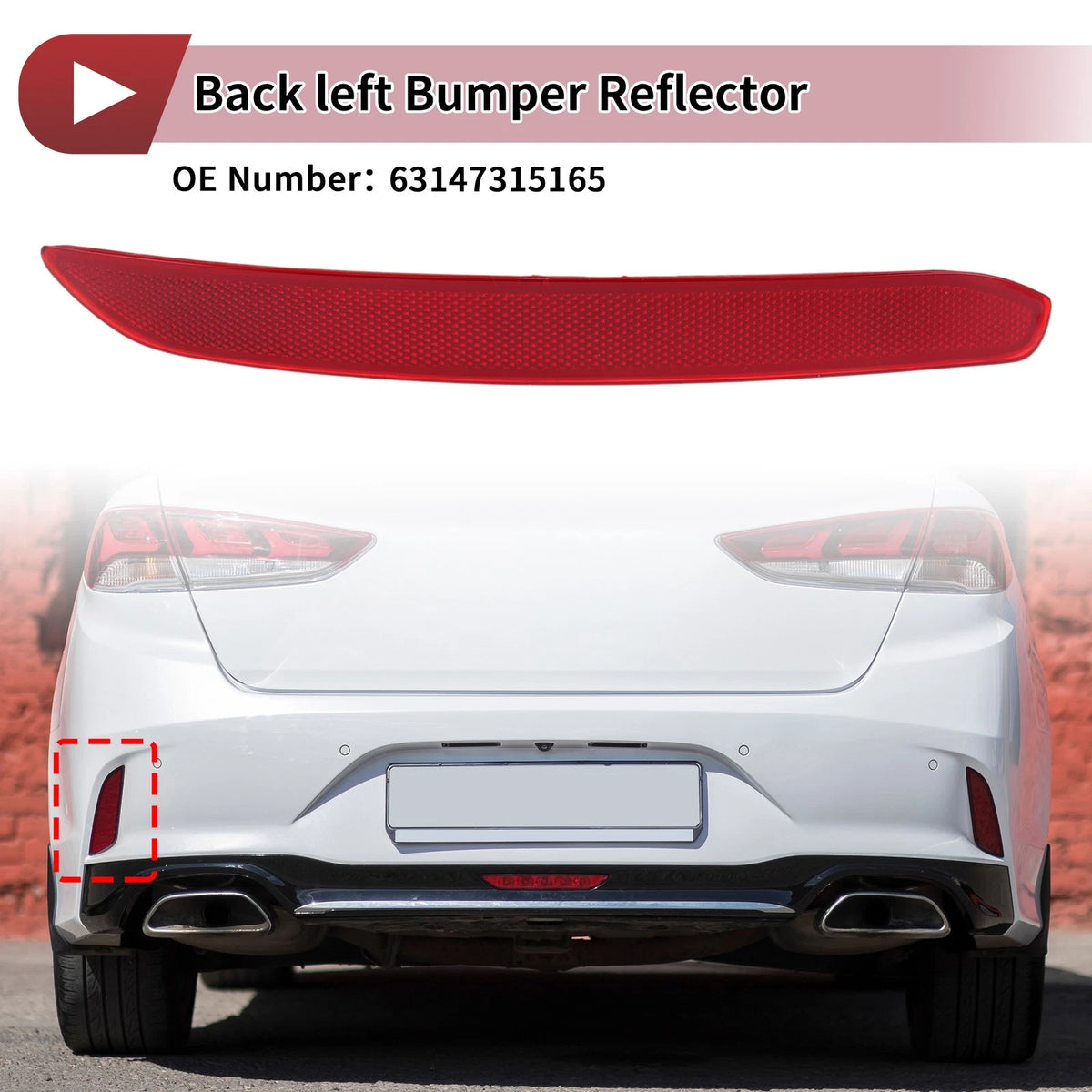 Rear Left Bumper Reflector No.63147315165 for BMW 3 Series GT (2013–2016)