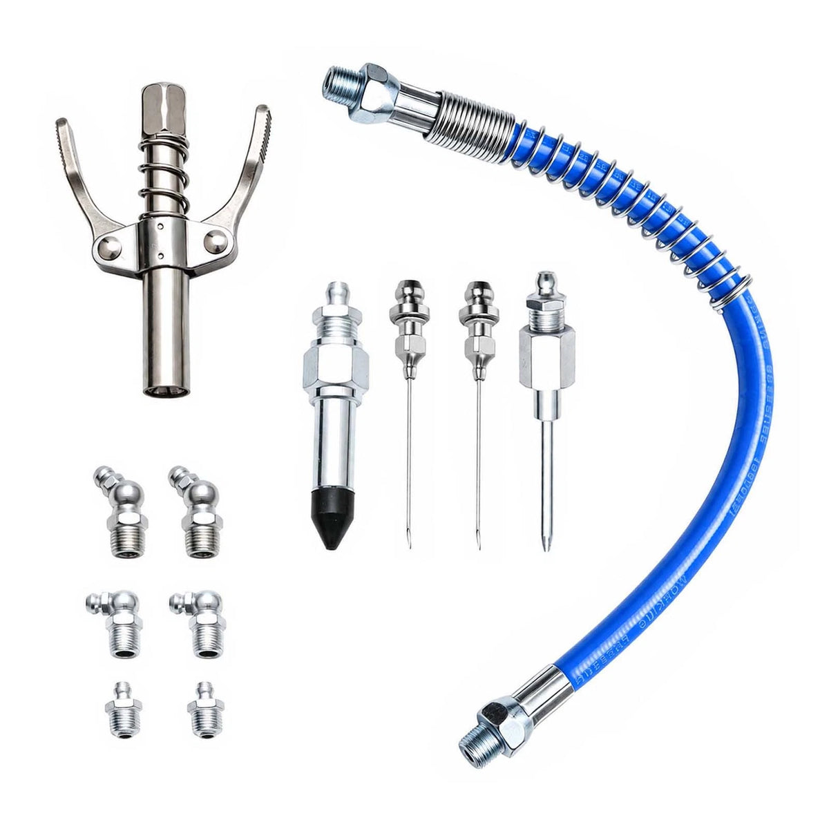 12pcs Grease Gun Coupler Accessory Kit with Hose & Needle Nozzles for Zerk