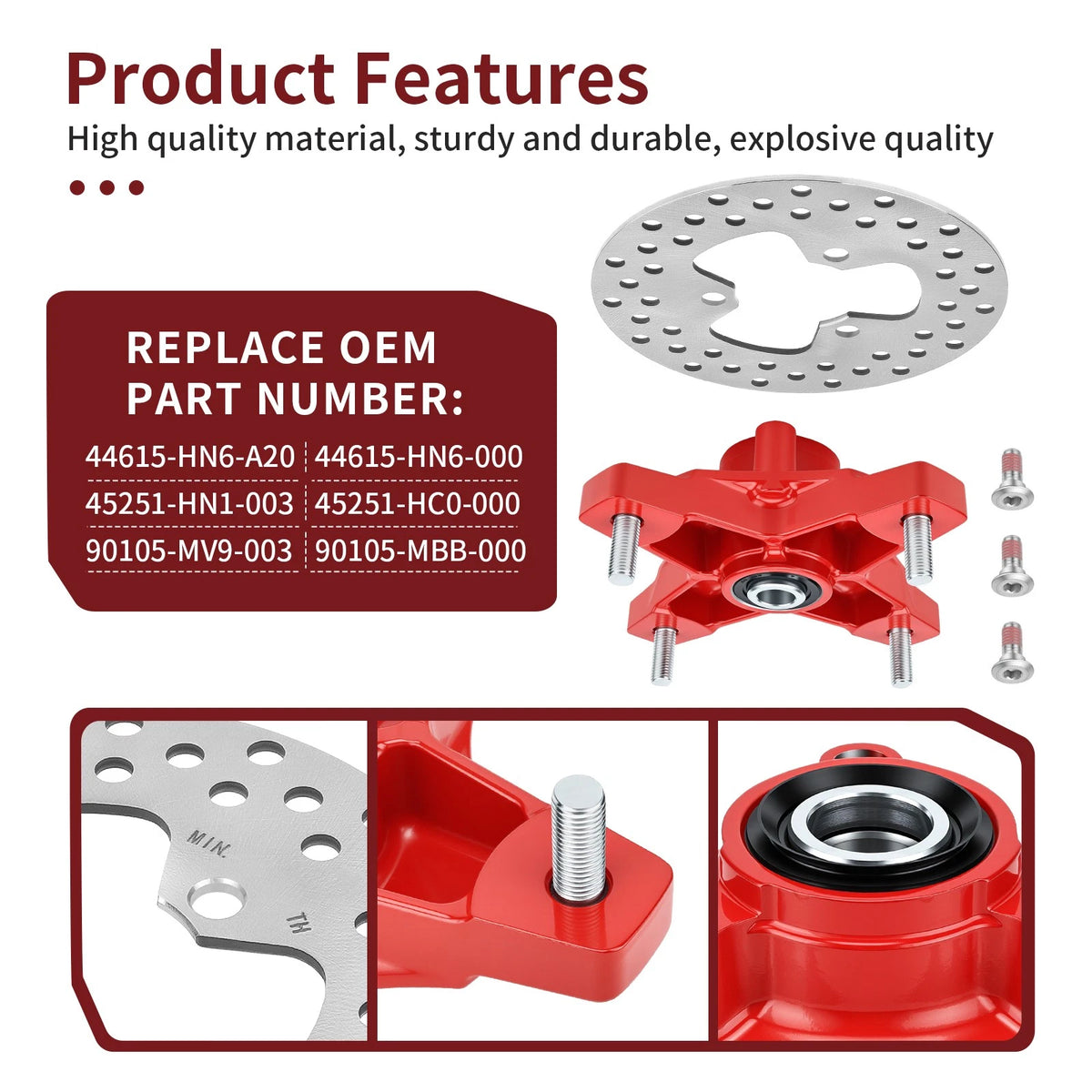 Red Wheel Hub w/ Brake Disc for Honda TRX250X (2009–2014)