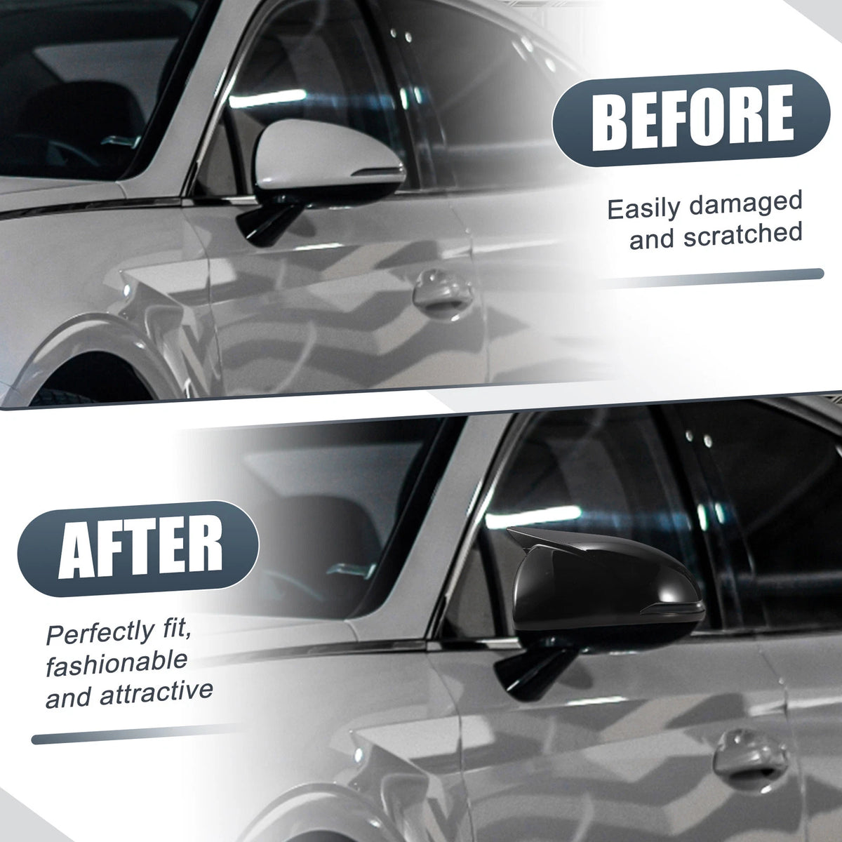 Pair Rearview Mirror Cover Overlay Gloss Black for Hyundai Sonata (2020–2023)