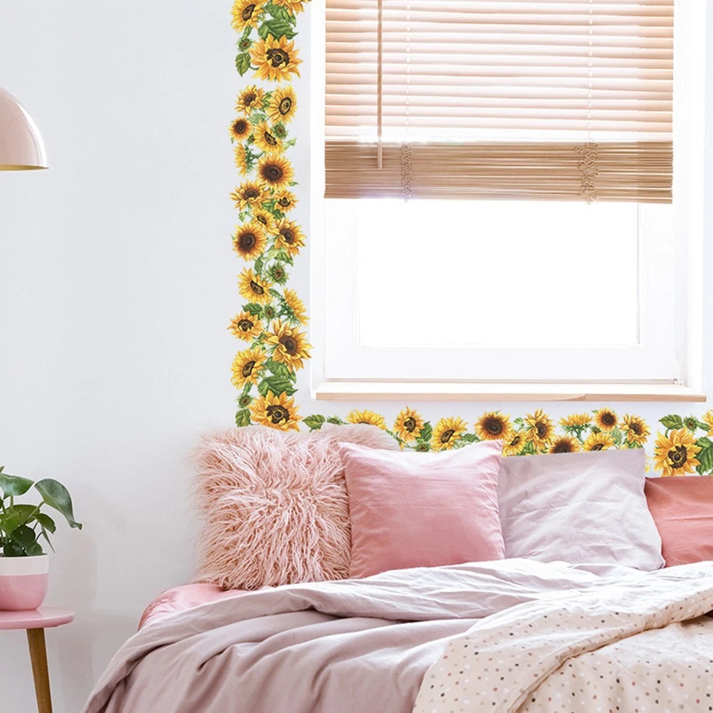 Wall Sticker Sunflower Edge Line for Home Decor (Removable, Matte)