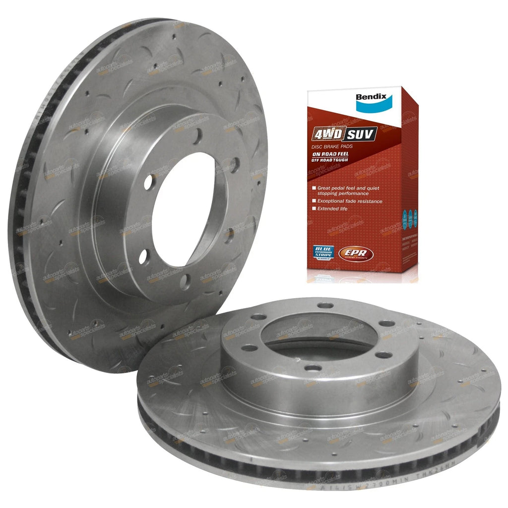2 Front Slotted Disc Rotors + Bendix Brake Pads for Toyota Prado (2003–2009)