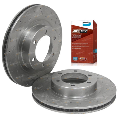 2 Front Slotted Disc Rotors + Bendix Brake Pads for Toyota Prado (2003–2009)