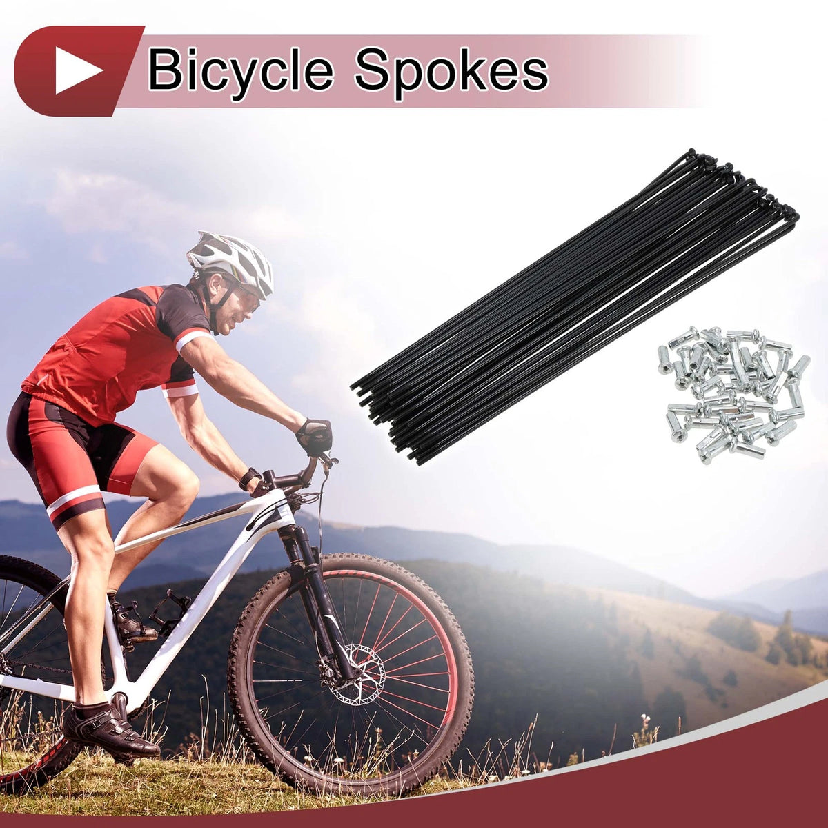 Bicycle Spokes Set 199mm Carbon Steel Black for 13G Wheel (199mm)