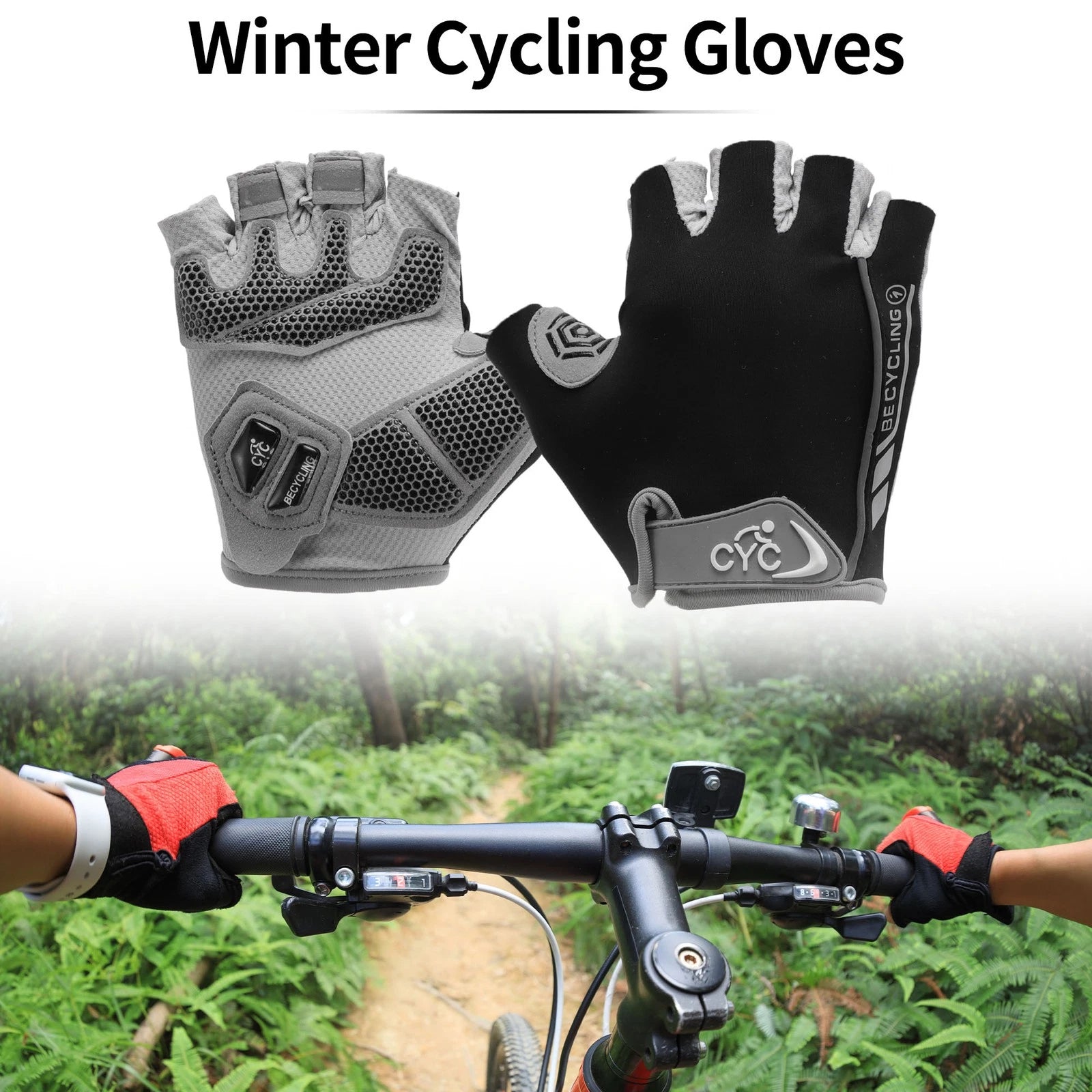 Winter Cycling Gloves Half Finger for Men Warm Bicycle Pair (1 Pair) (Black) (Universal)