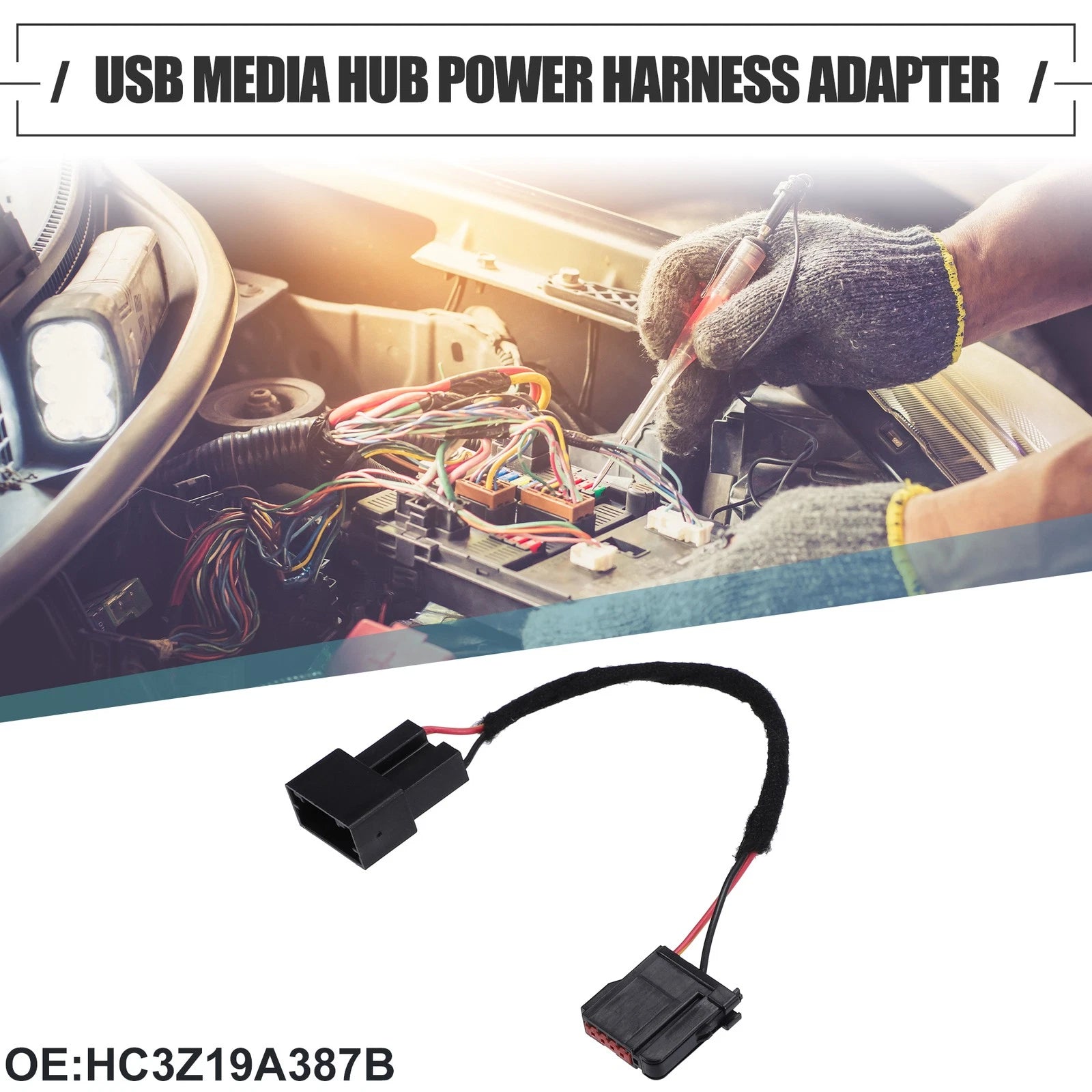 USB Media Hub Power Harness Adapter for Ford Plastic (Black) (2011–2018)