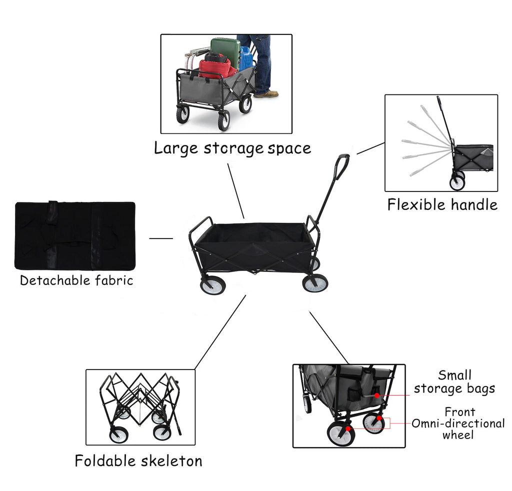 Folding Utility Wagon Cart with Wheels for Outdoor Use