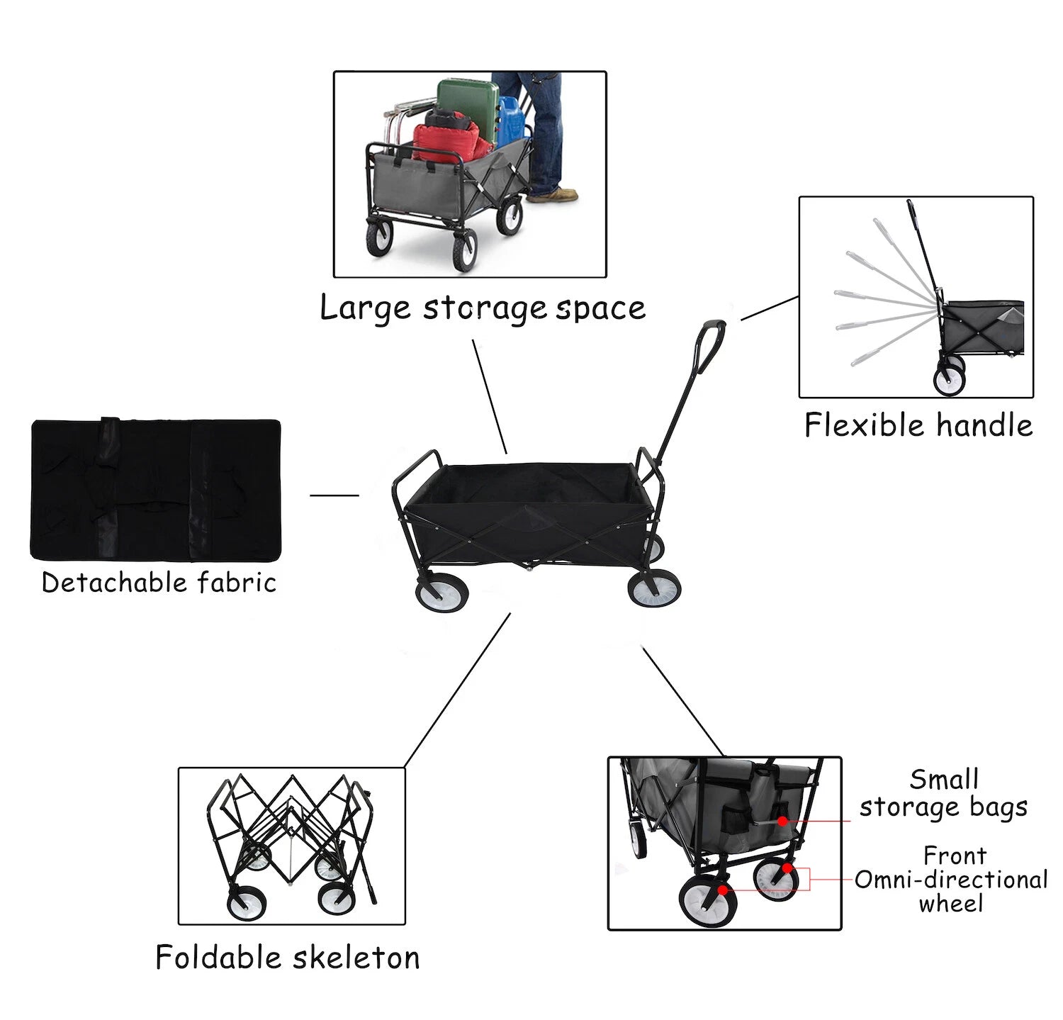 Folding Utility Wagon Cart with Wheels for Outdoor Use