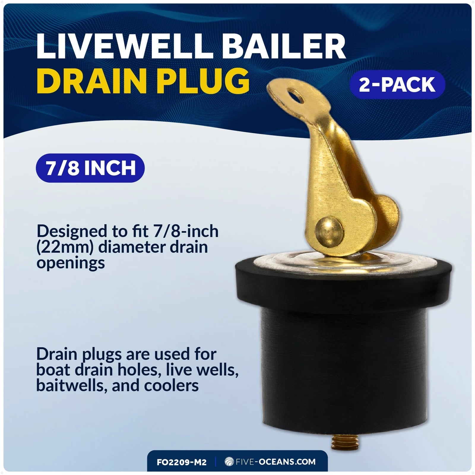 2X Livewell Bailer Drain Plug for 7/8-Inch Diameter Drains