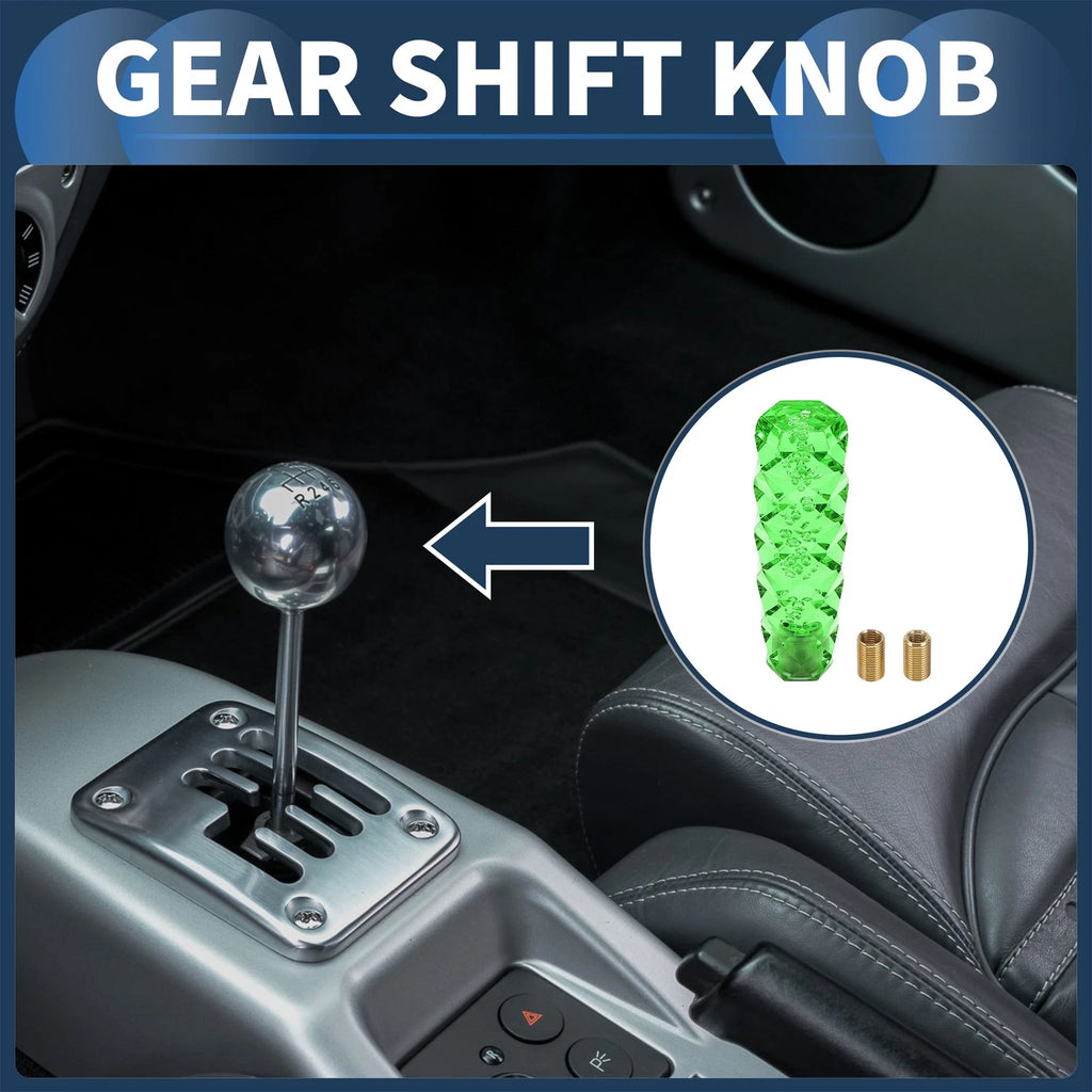 Crystal Shift Knob with 2 Adapters for Universal Fit (15cm, Green)