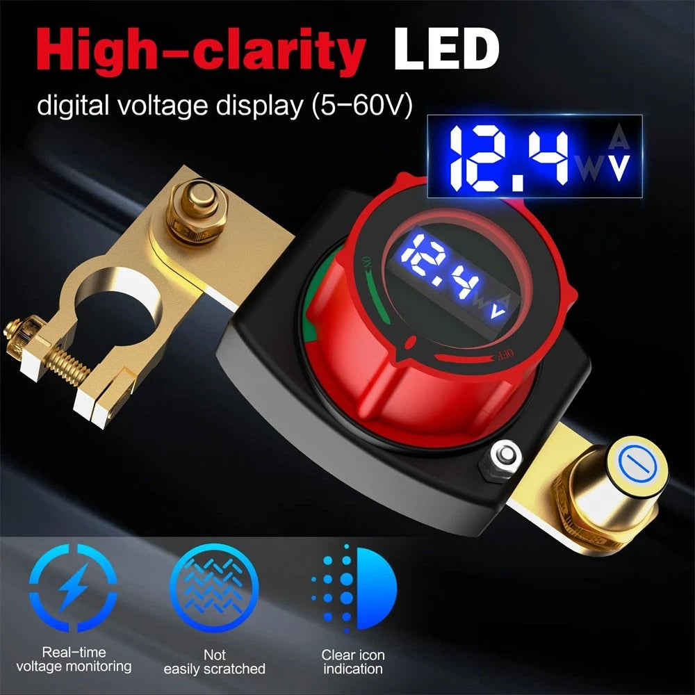 Battery Disconnect Switch with Voltmeter for Universal Applications