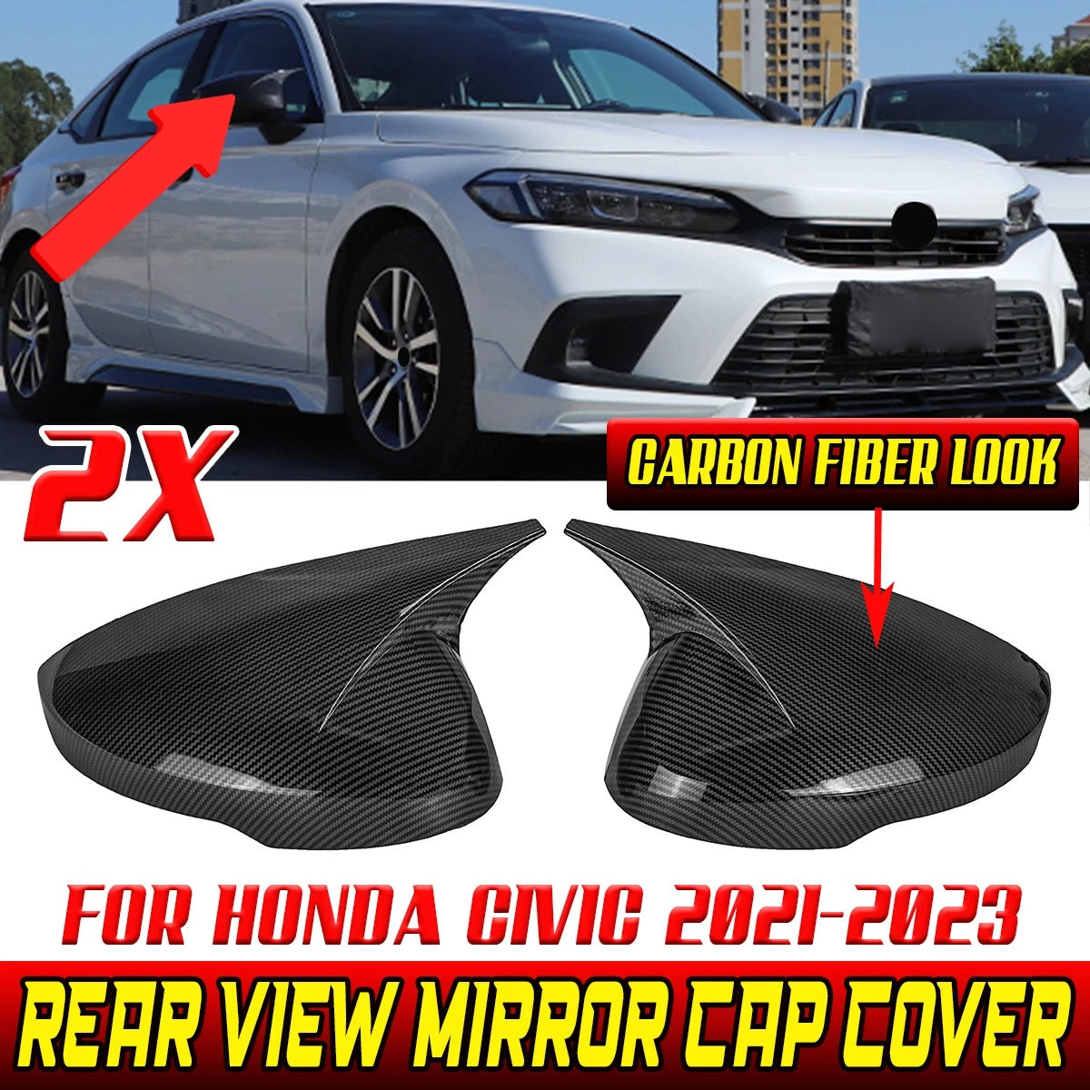2X Carbon Look Rear View Side Mirror Cap Covers with LED for Acura Integra (2023–2026)