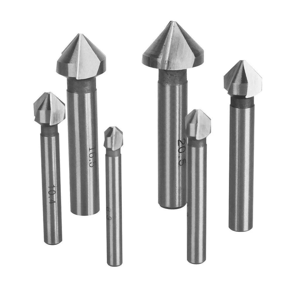 6-Piece Rustproof Countersink Drill Bit Set with 3 Flutes