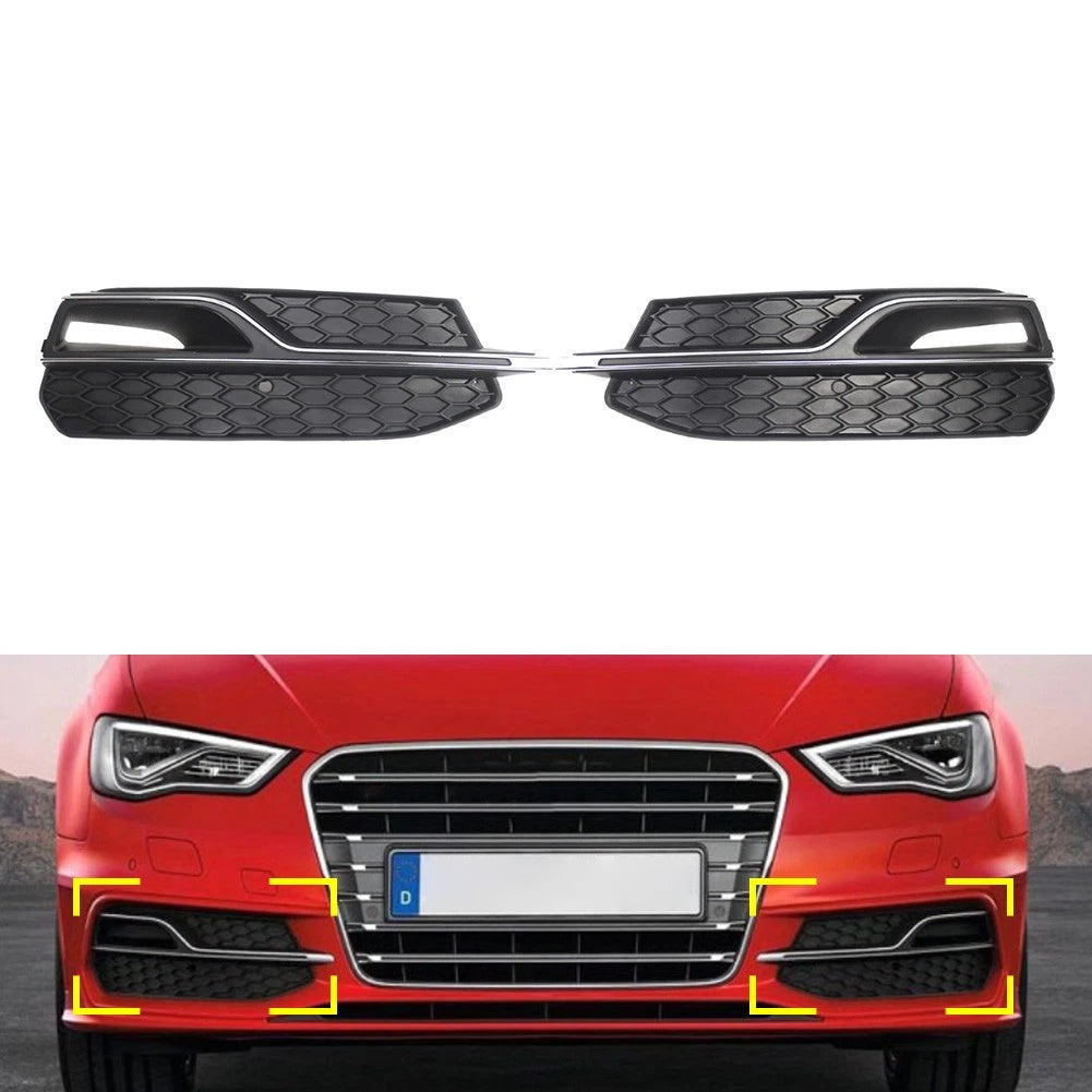 1 Pair Front Fog Light Bezel Honeycomb Grille for Audi A3 S3 (2013–2017)