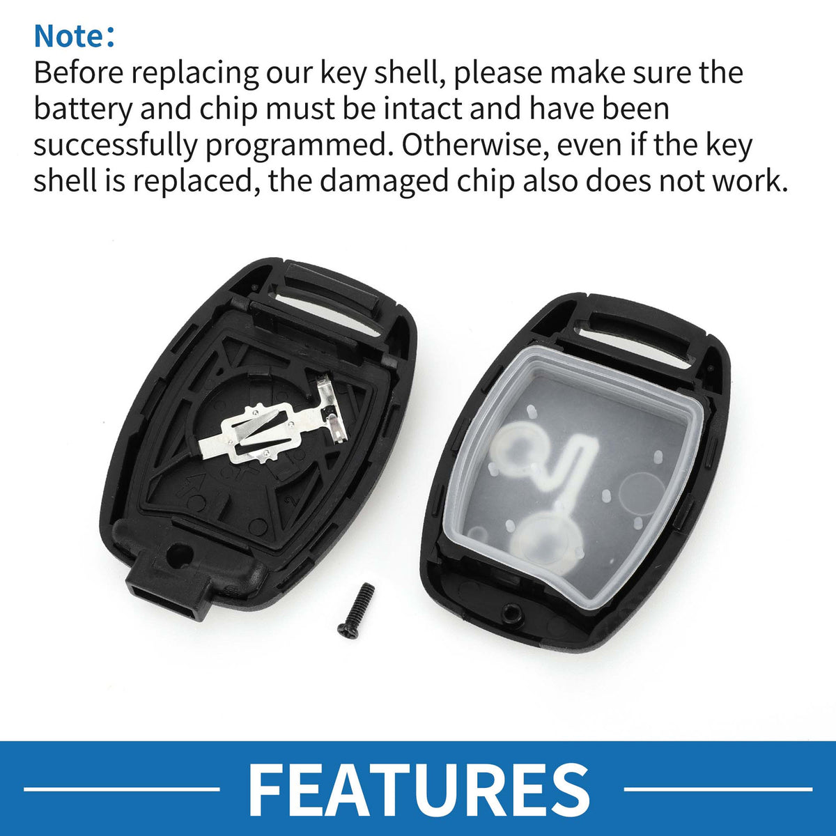Key Shell Case for Honda Civic Key Fob with 2 Buttons (2006–2013)