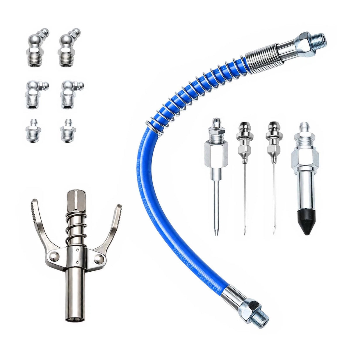 12pcs Grease Gun Coupler Accessory Kit with Hose & Needle Nozzles for Zerk