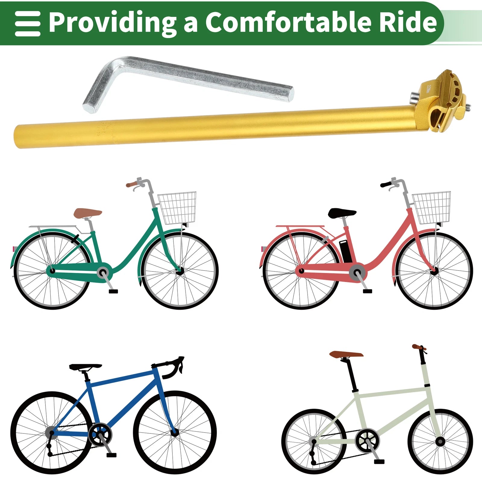 27.2mm Bike Seat Post for Adjustable Angle (Extra Long, Gold Tone)