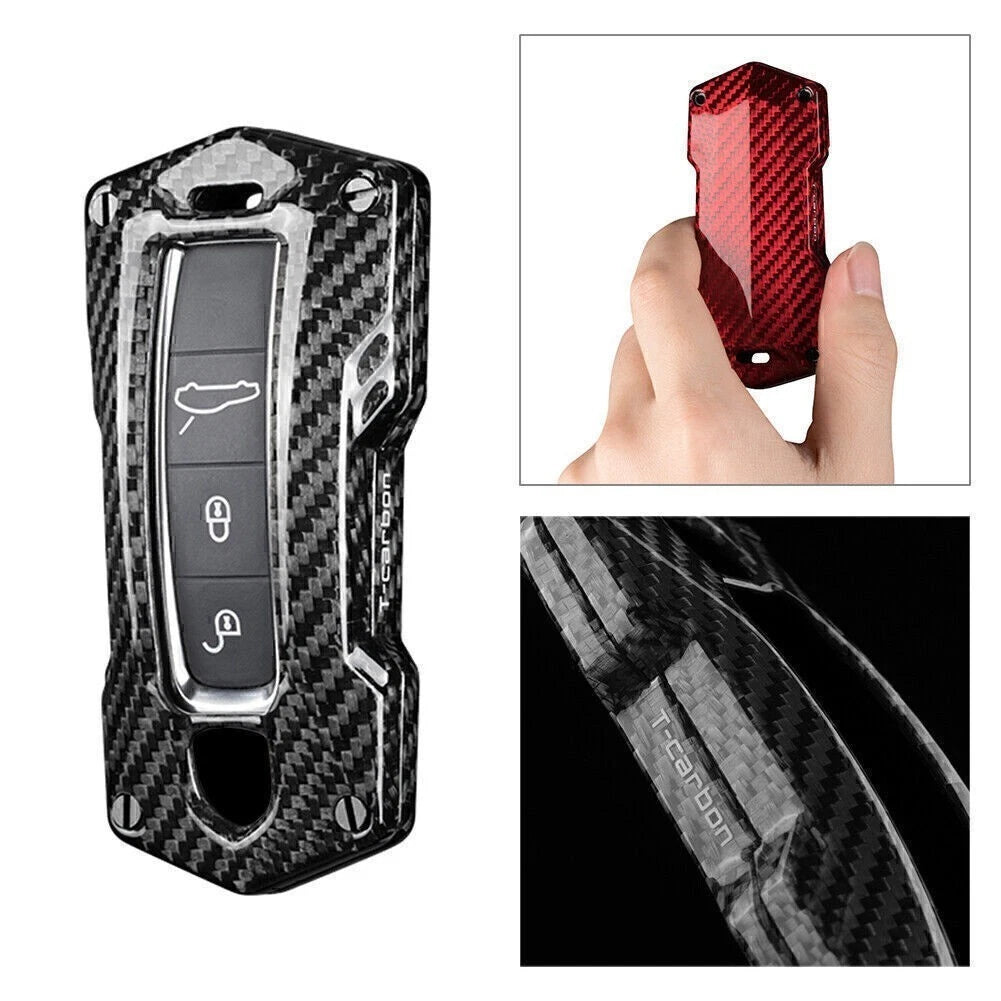 Remote Key Fob Cover Case for Porsche Cayenne Panamera (2017–2018) Carbon Silver Black