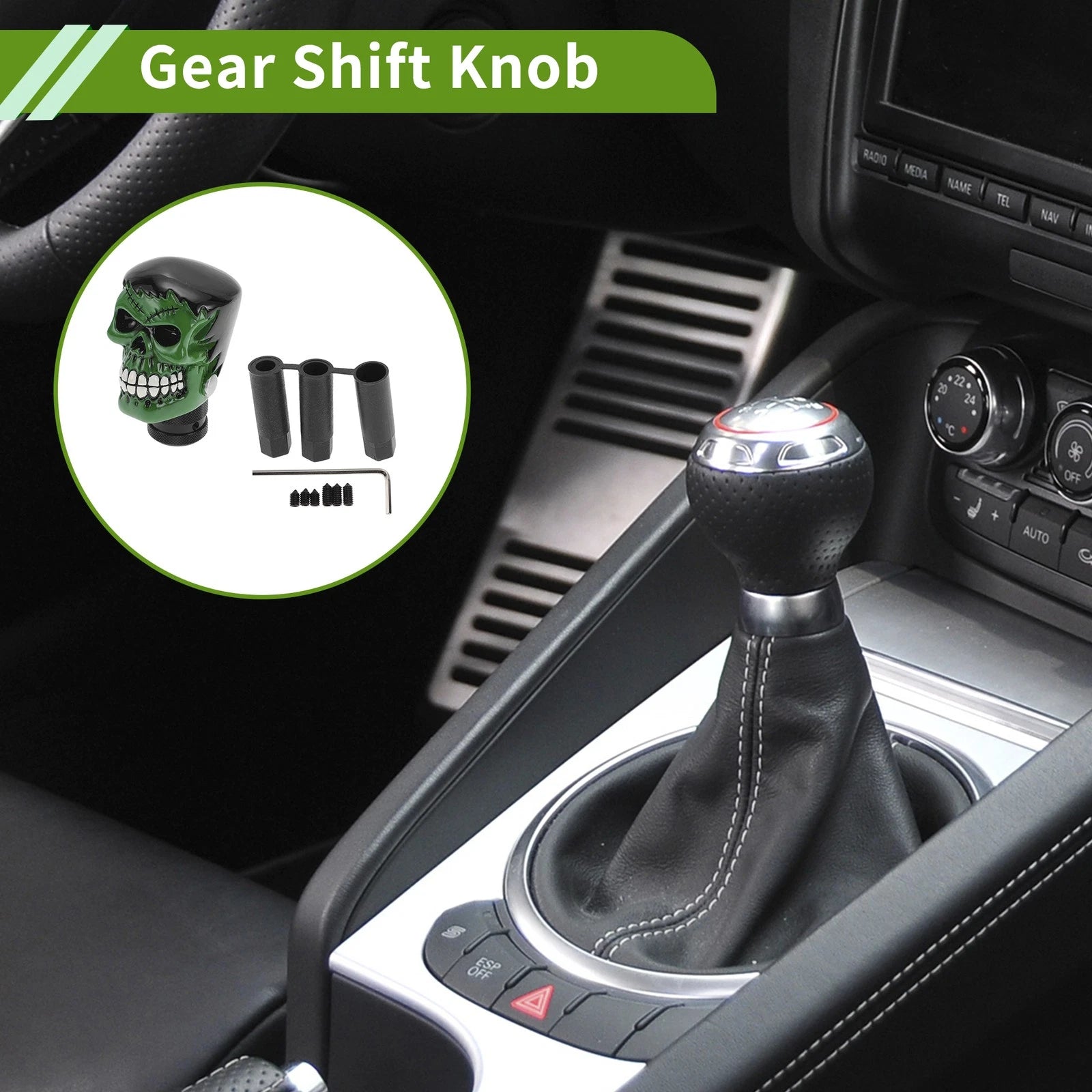 Skull Shift Knob with 3 Adapters for Universal Vehicles (Automatic/Manual)