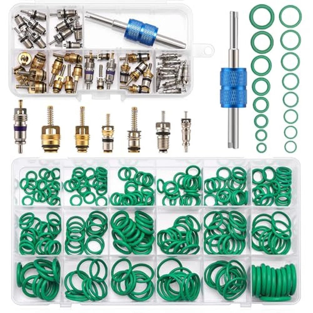 Car AC Valve Core Set 40pcs + O Ring Assortment 270pcs R12 R134a Compatible