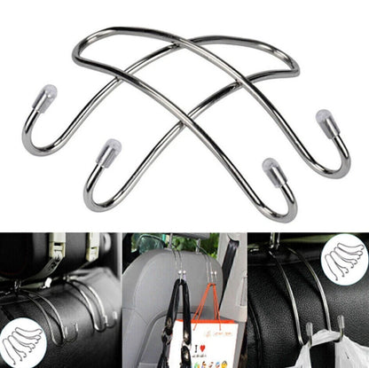 Car Seat Hooks for Universal Use (Silver Stainless Steel)