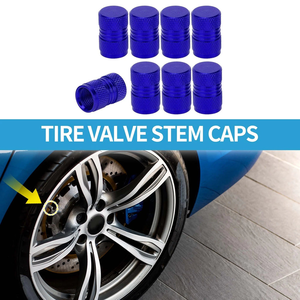 Valve Stem Caps 11x16mm Blue Replacement for Car SUV Bike RV (8 Pack)