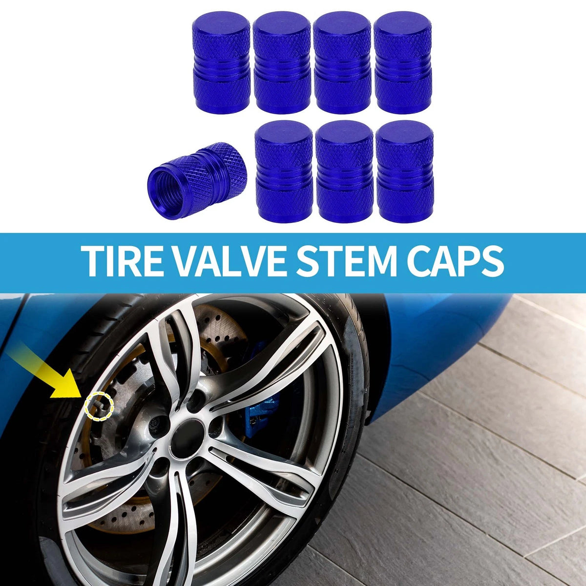 Valve Stem Caps 11x16mm Blue Replacement for Car SUV Bike RV (8 Pack)