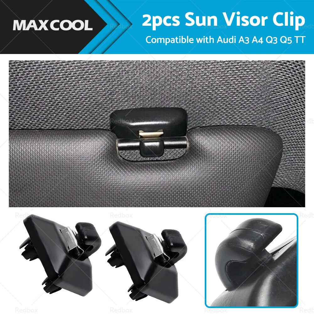 2X Sun Visor Clip Holder Hook Bracket for Audi A3 A4 Q3 Q5 TT (2010–2020)