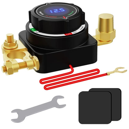 Battery Disconnect Switch with Voltmeter for RV Marine (DC 5-80V)