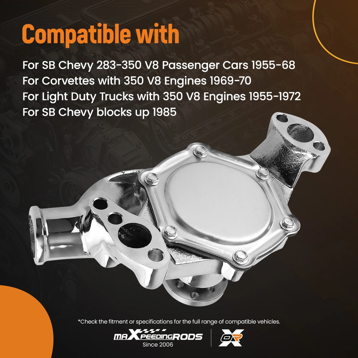 Short Water Pump Assembly for Chevrolet 283-350 V8 (1955–1972) Chrome Pulley Kit