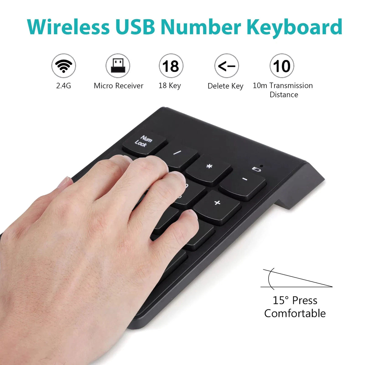 Wireless USB Number Keyboard for Laptop/PC (Gaming, 2.4GHz, 33ft Range)