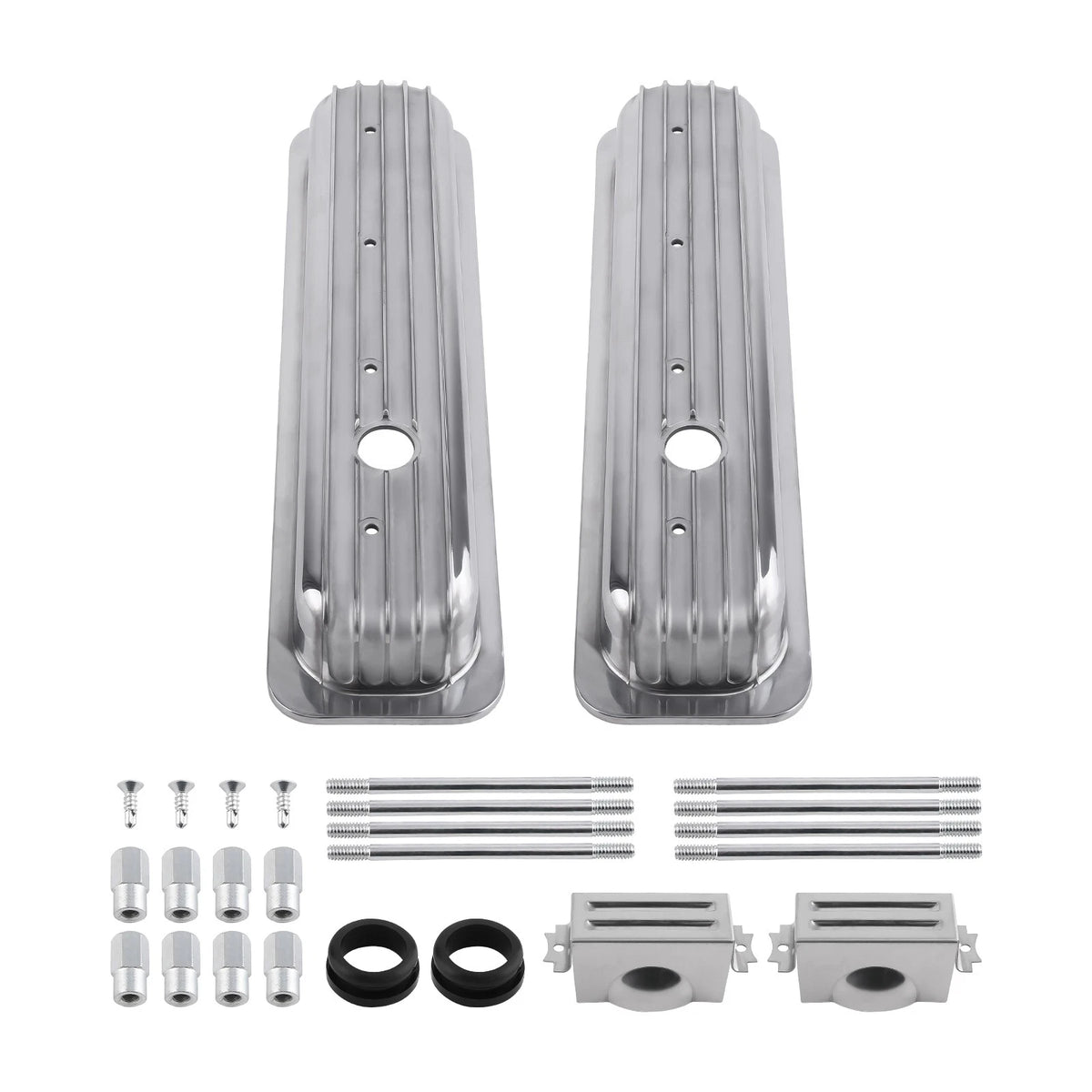 2X Valve Covers Center Bolt Polished for SBC Small Block Chevy (283–327)