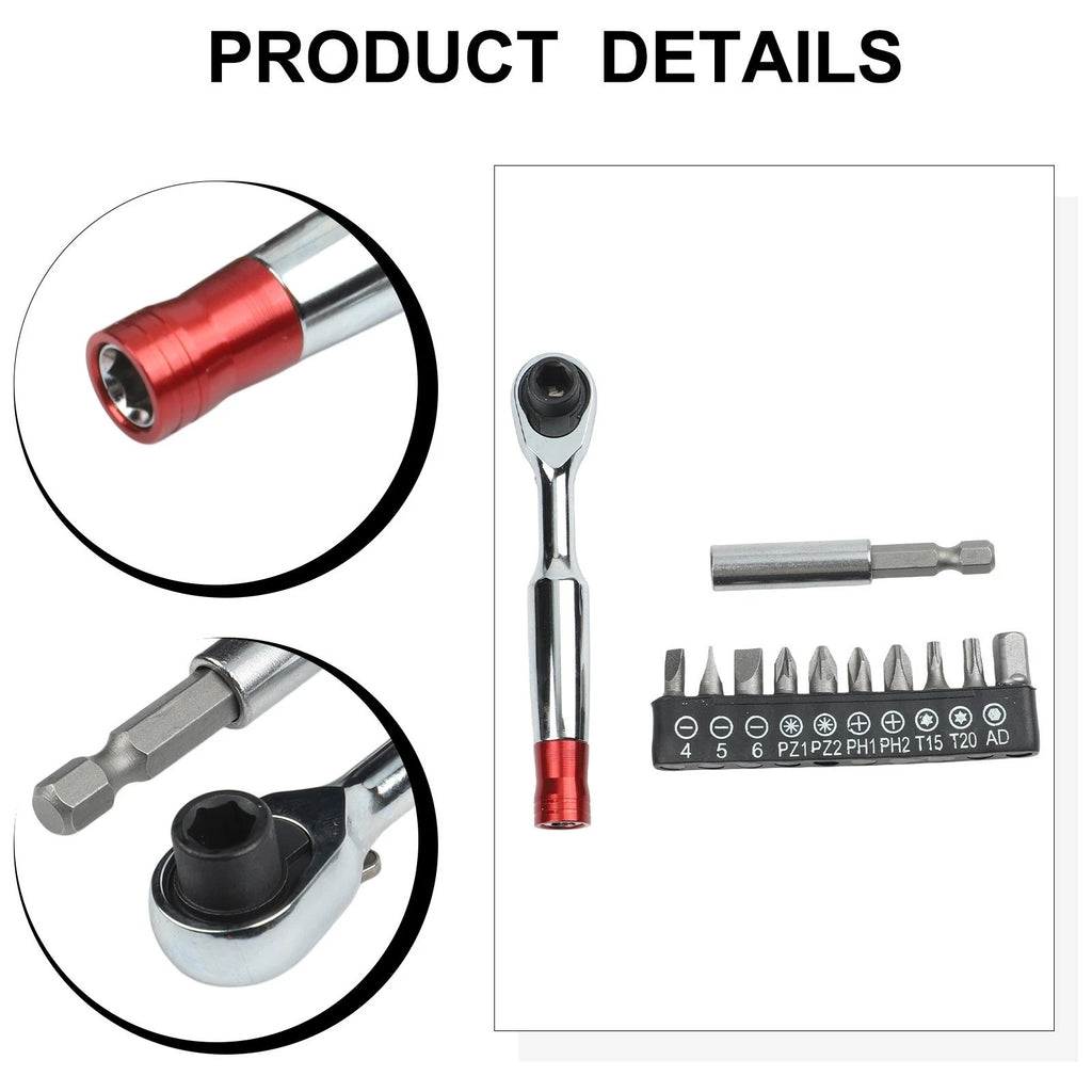 1/4 in Ratchet Wrench 72 Tooth Quick Release with 10 Bits & Extension