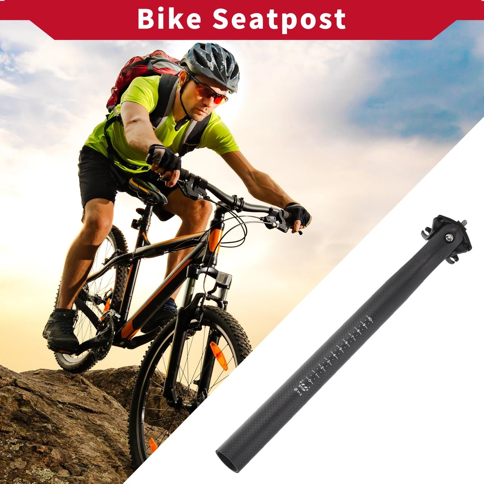 Seatpost 31.6mm Replacement for Bicycle 3K Matte Black Tube 400mm