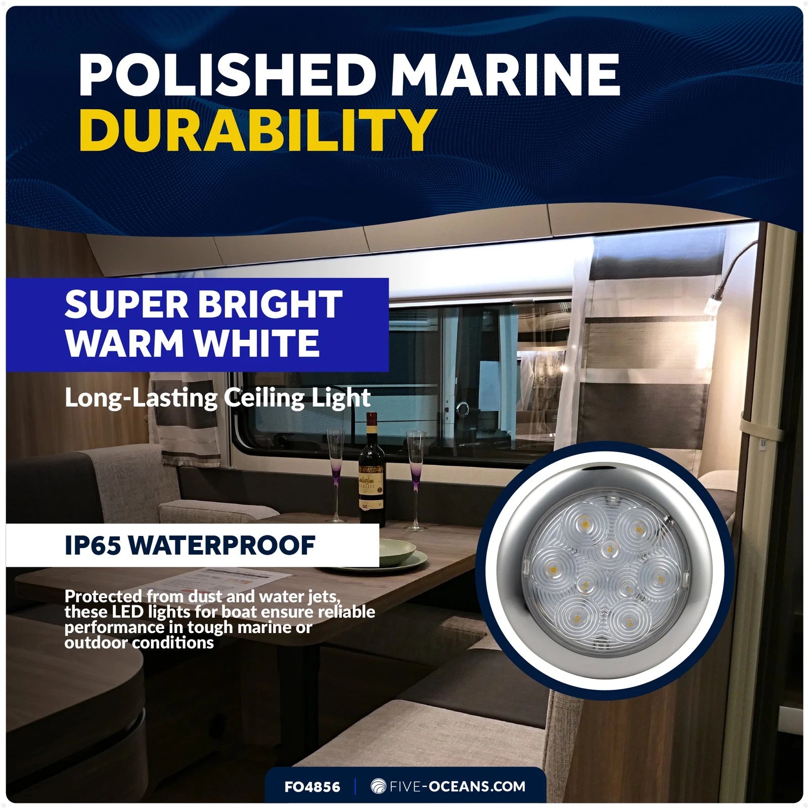 LED Interior Dome Ceiling Light for Universal Use (12V)