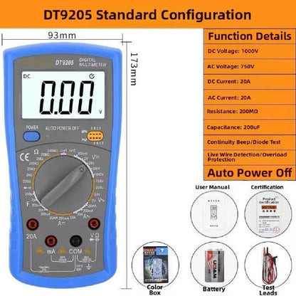 DT9205 Digital Multimeter for Electronics Testing (1999 Count)