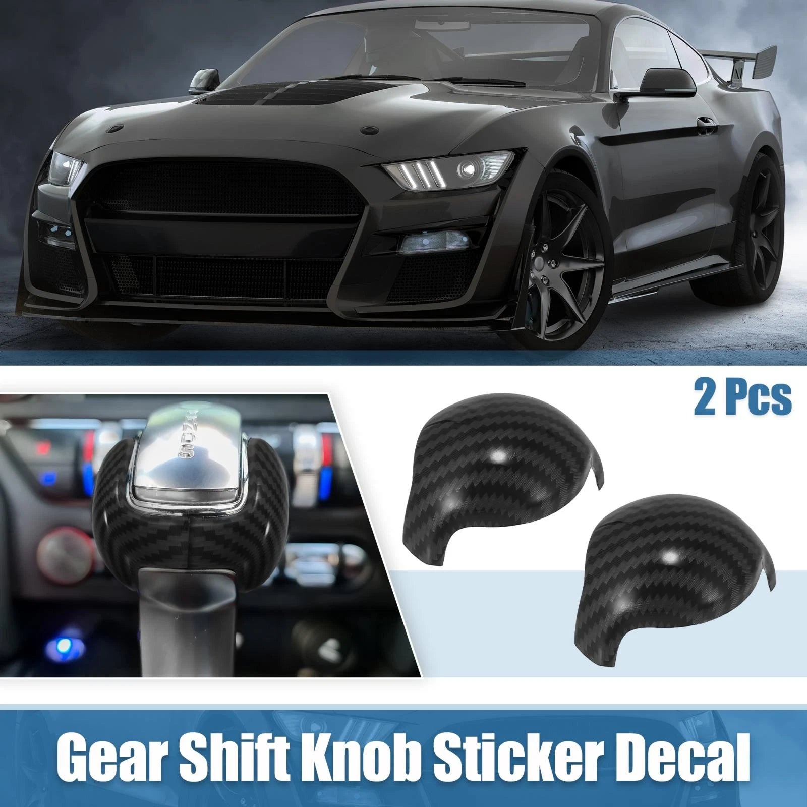 Gear Shift Knob Cover Set Replacement for Ford Mustang (2015–2022) Black