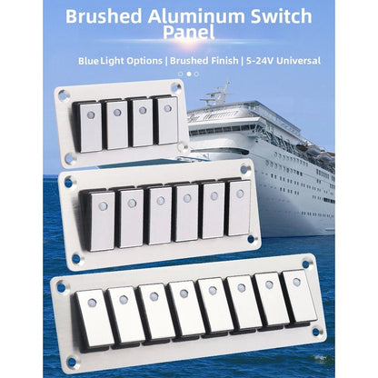 Brushed Aluminum Multiroad Switch Panel with Blue Light for Boats