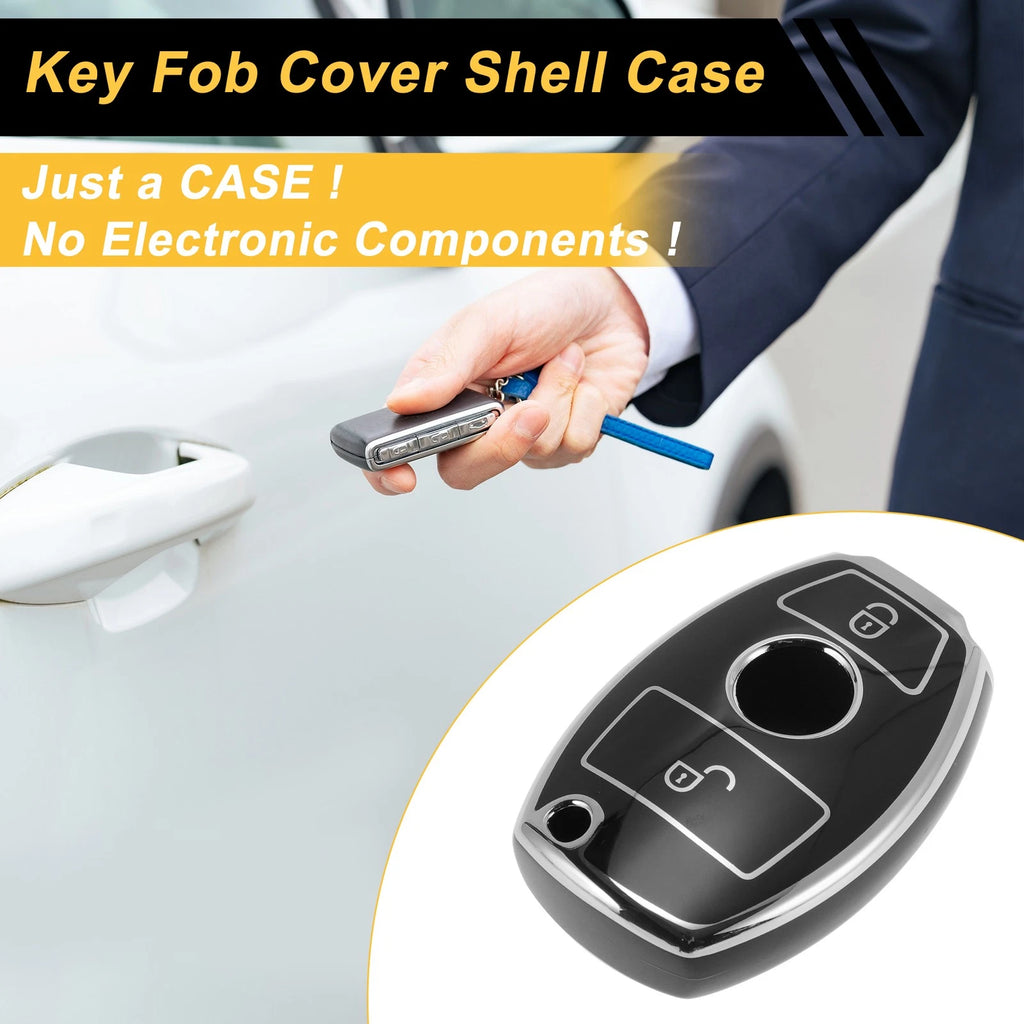 TPU Silicone Key Case for Mercedes-Benz 2-Button with Silver Edge (2010–2024)