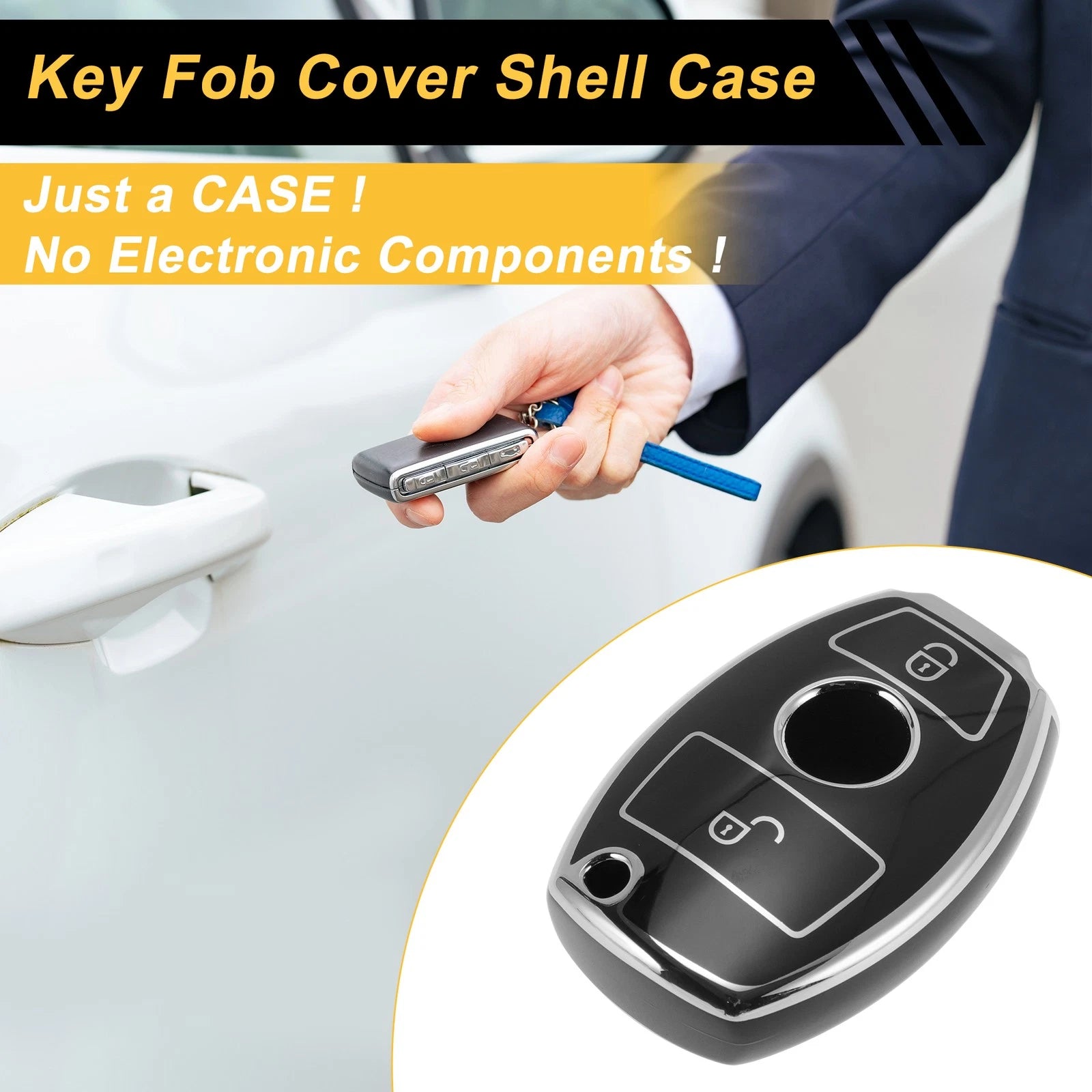TPU Silicone Key Case for Mercedes-Benz 2-Button with Silver Edge (2010–2024)