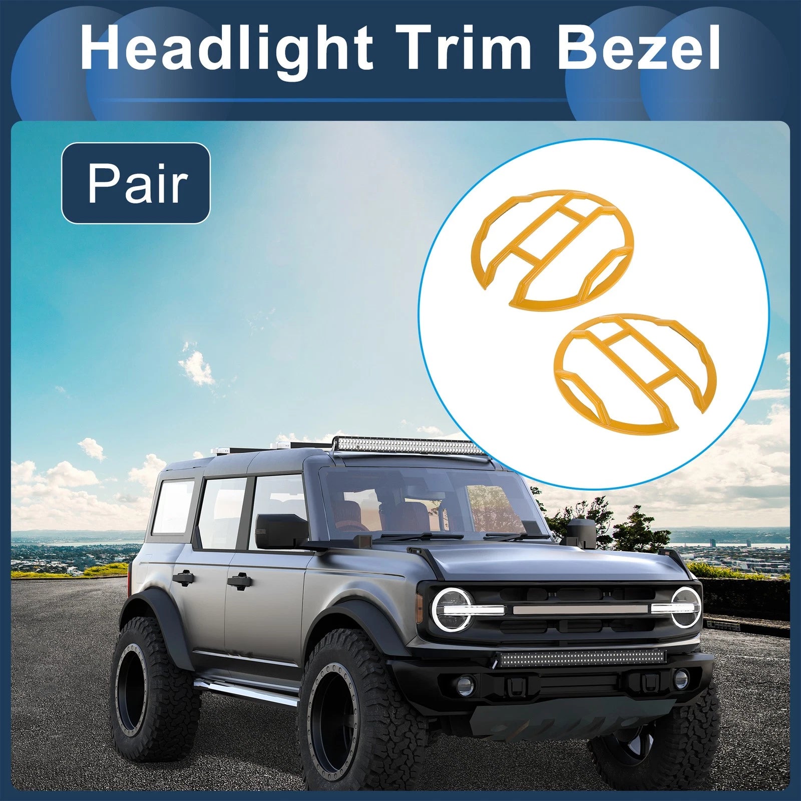 1 Pair Headlight Trim Bezel for Ford Bronco (ABS)